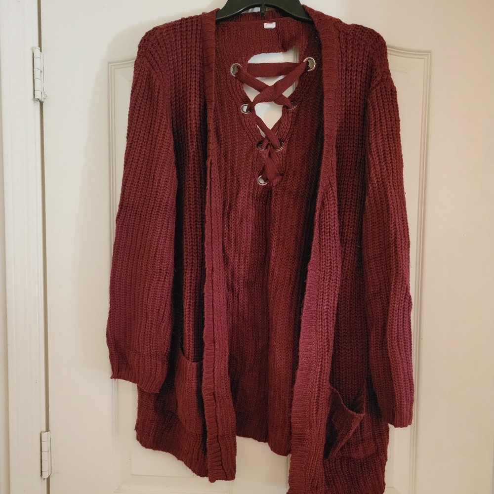 Maroon cable knit cardigan